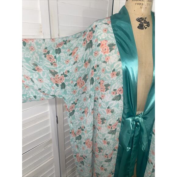 VTG 90s Victoria Secret Gold Label Kimono Robe Floral Print Green Spring - Picture 3 of 10